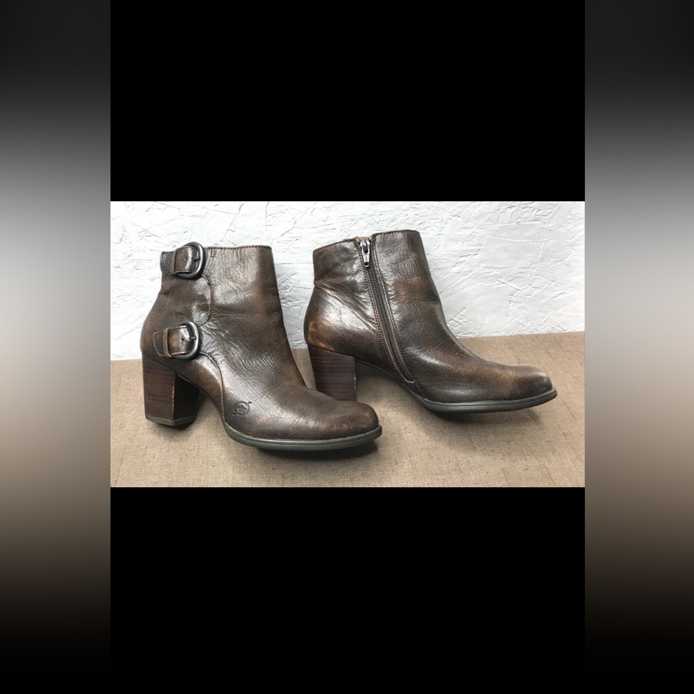 Born Ondine Women's Booties Cognac Brown Burnished Leather Ankle Boots Size 8